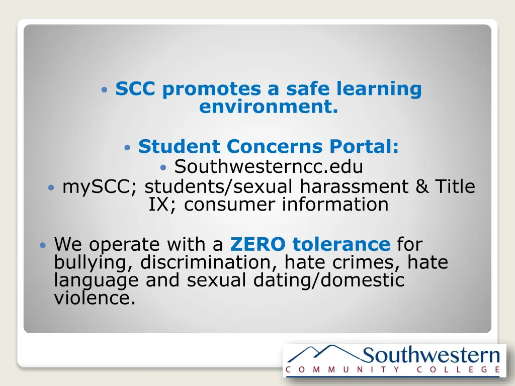 scc promotes a safe learning environment