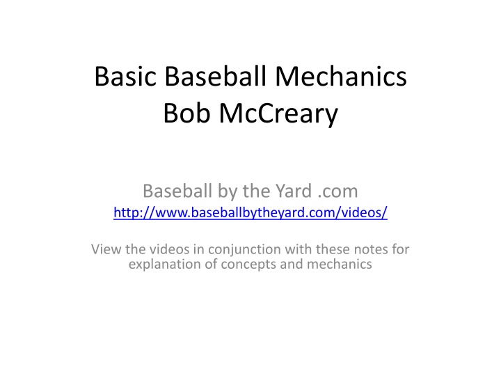 basic baseball mechanics bob mccreary