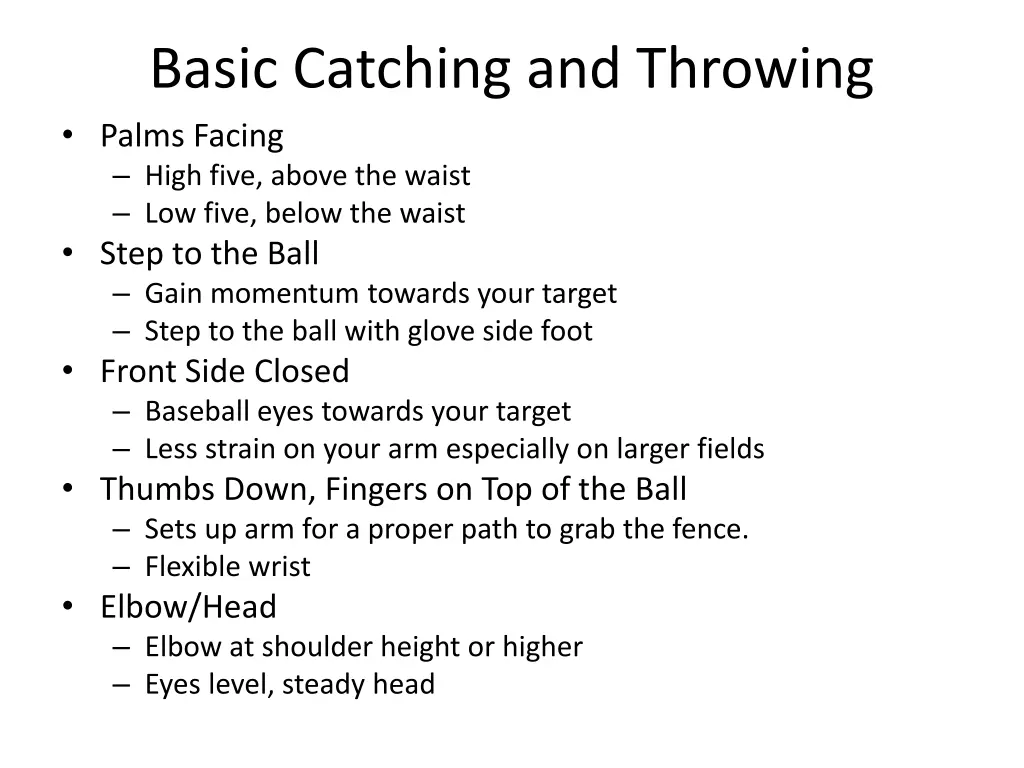 basic catching and throwing palms facing high