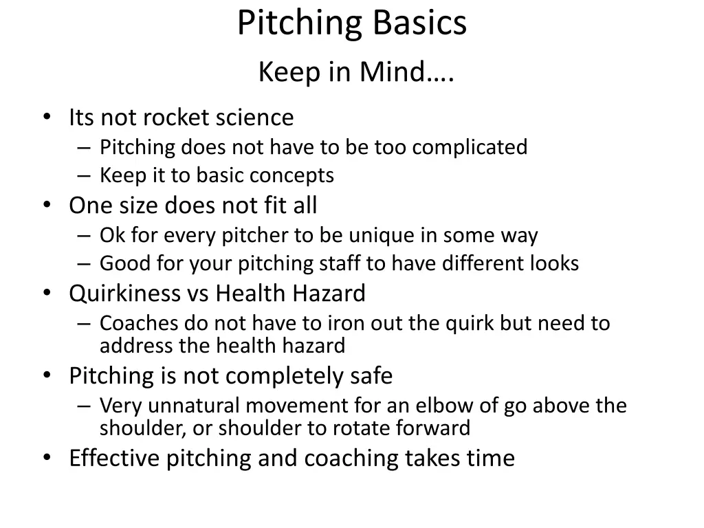 pitching basics keep in mind