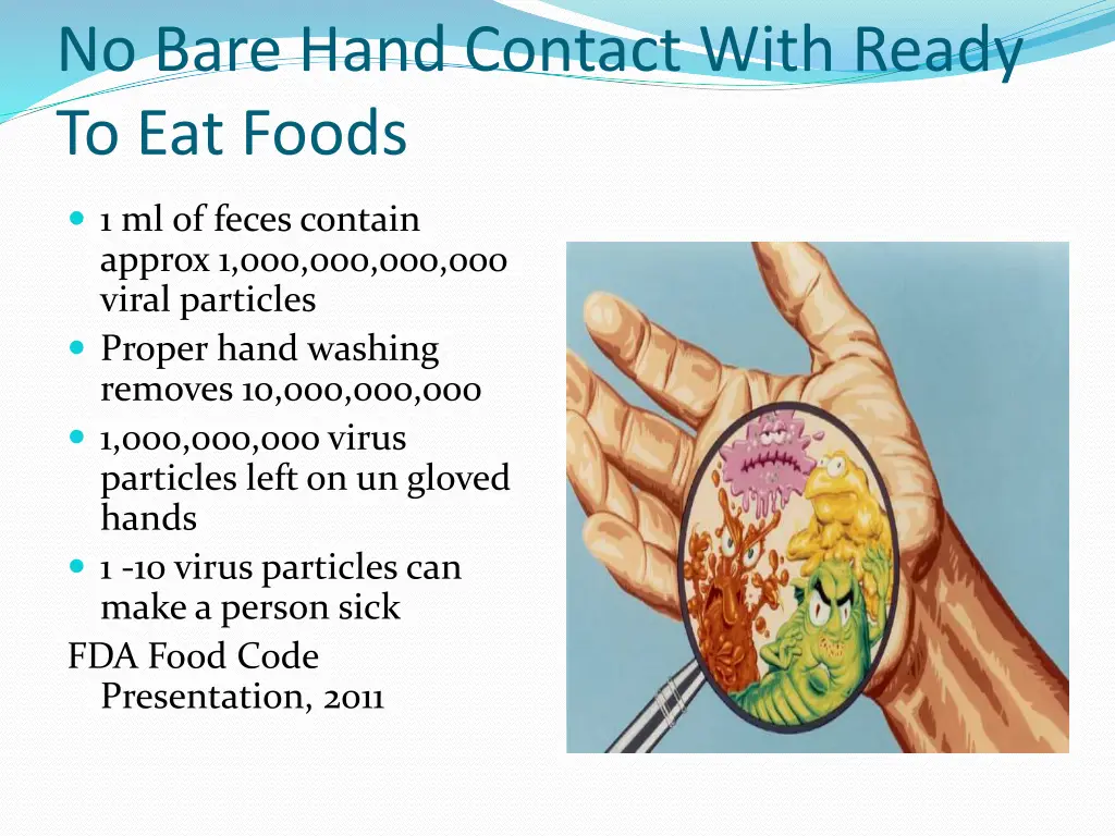 no bare hand contact with ready to eat foods