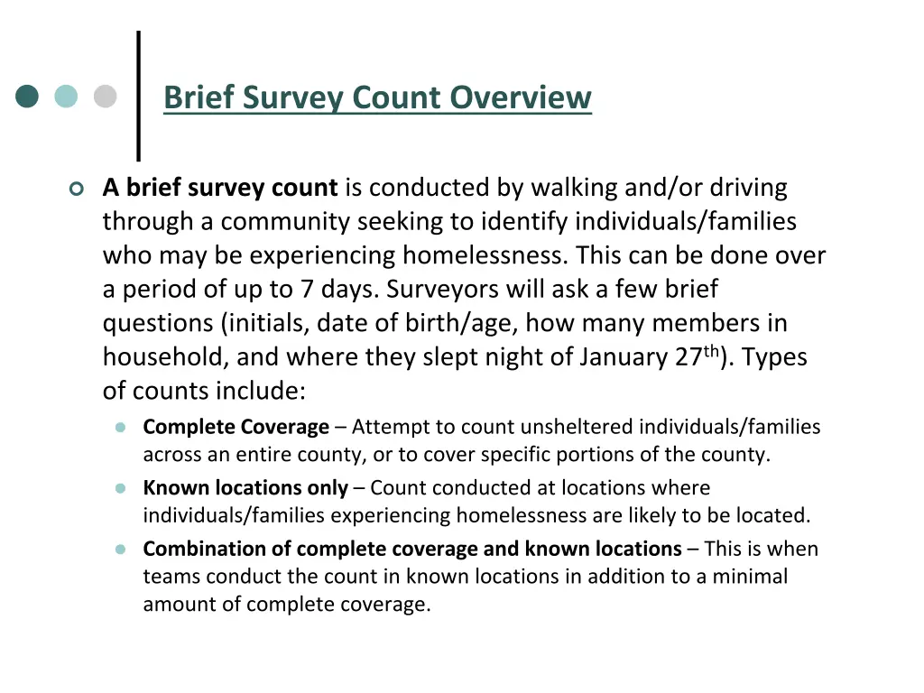 brief survey count overview