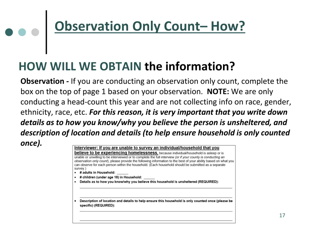 observation only count how