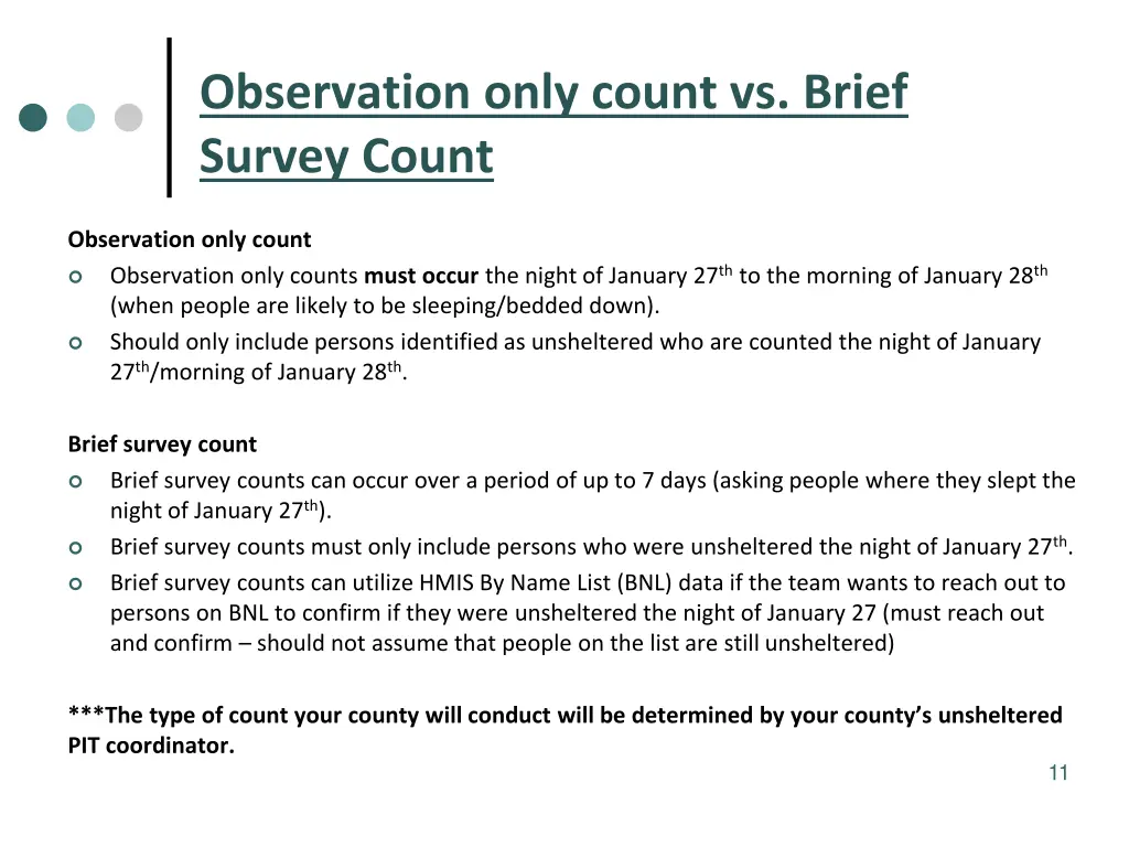 observation only count vs brief survey count