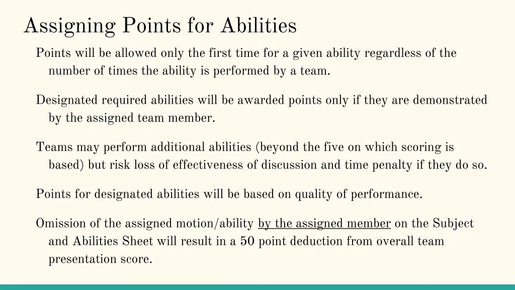 assigning points for abilities