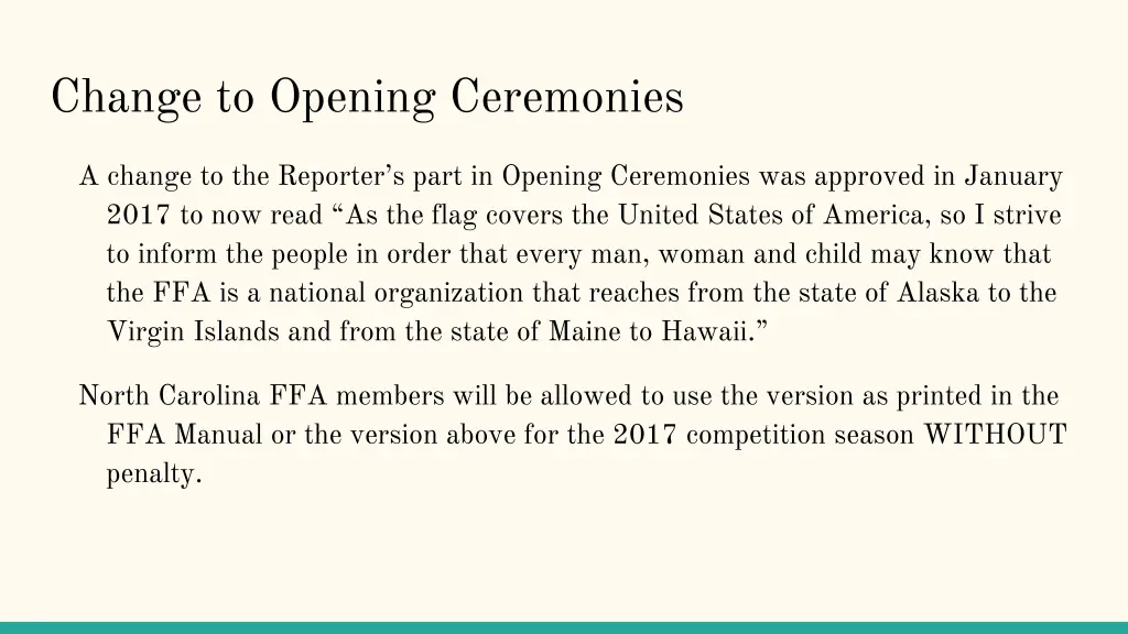 change to opening ceremonies