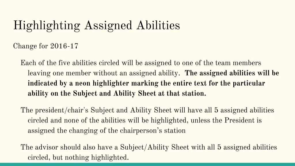 highlighting assigned abilities