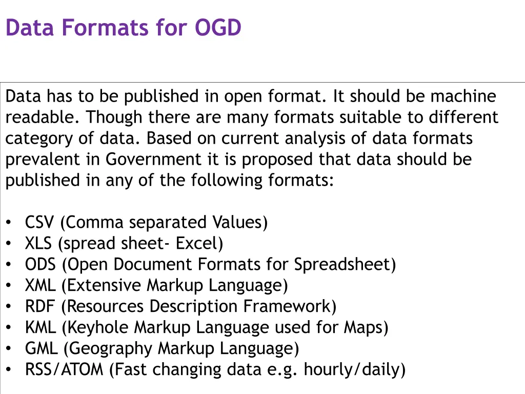 data formats for ogd