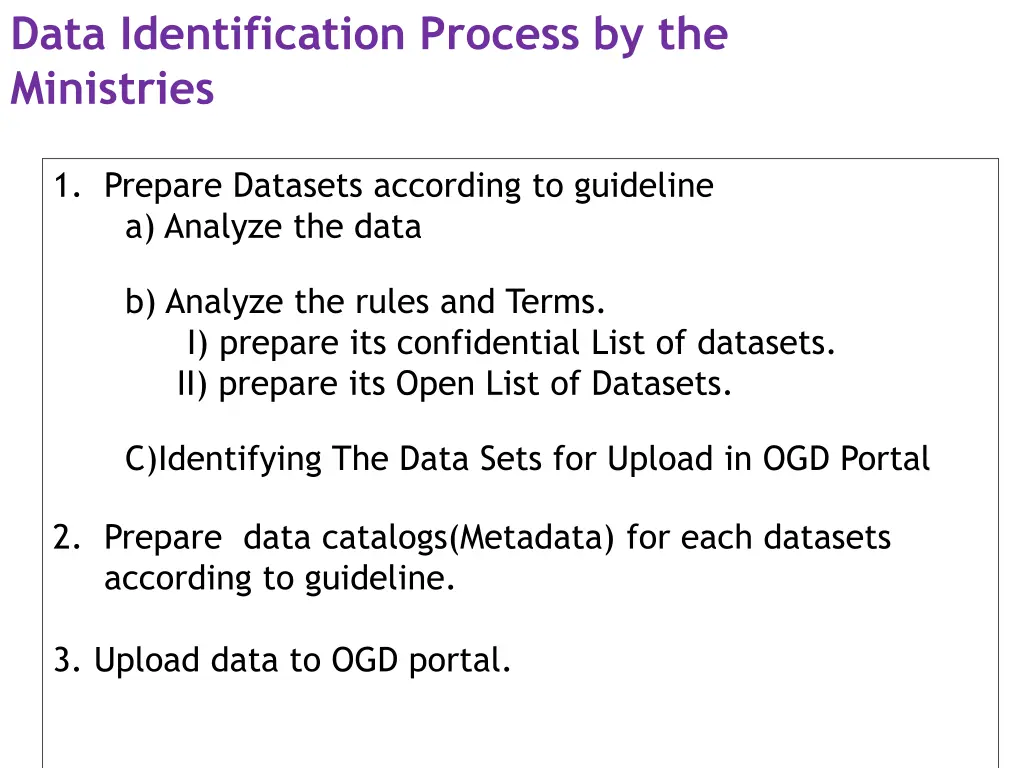 data identification process by the ministries