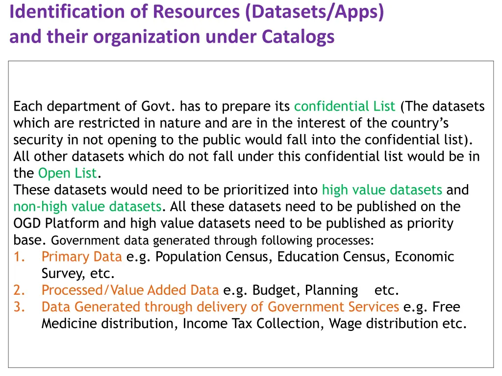 identification of resources datasets apps