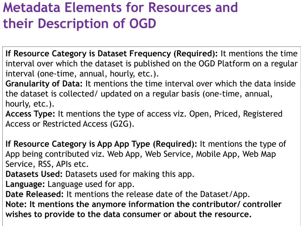 metadata elements for resources and their 1