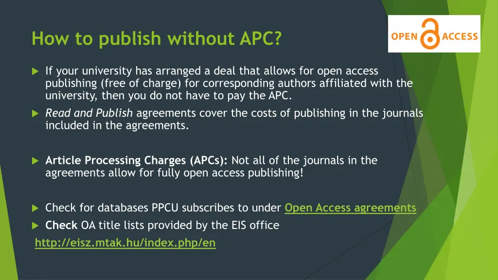 how to publish without apc