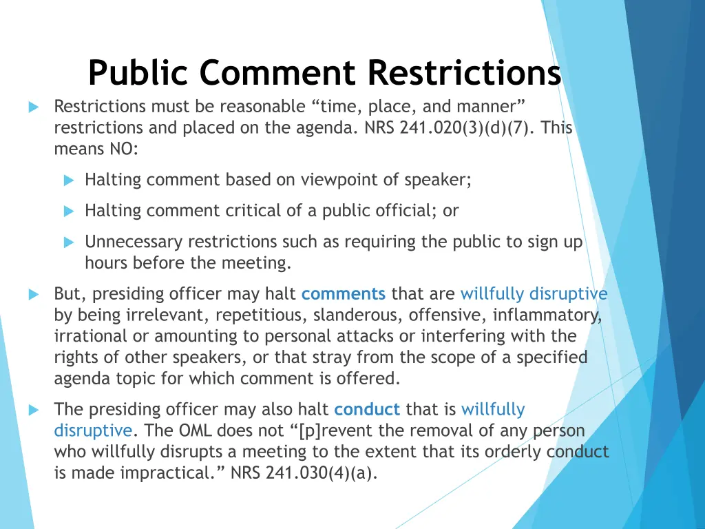 public comment restrictions restrictions must