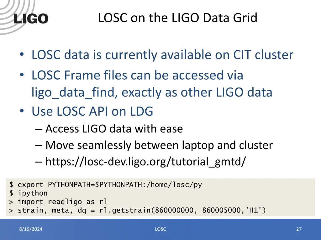 losc on the ligo data grid