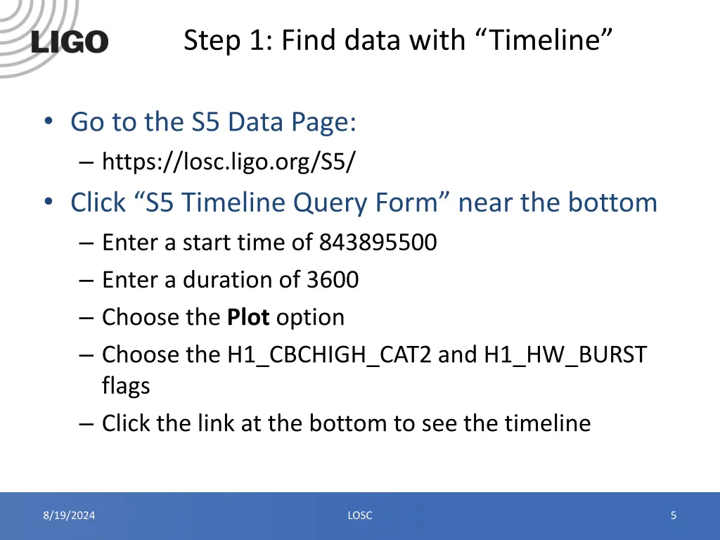 step 1 find data with timeline 1