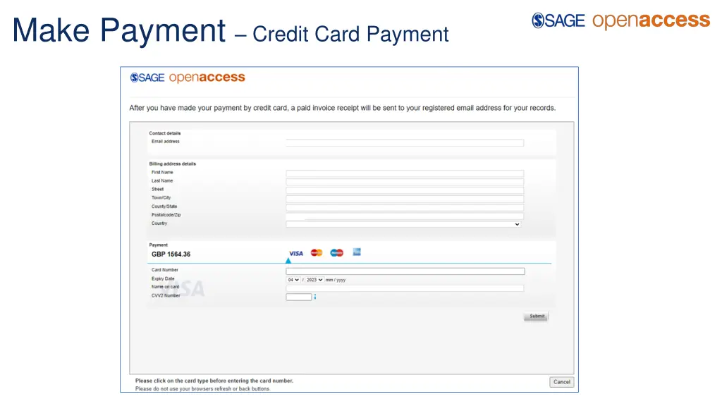 make payment credit card payment