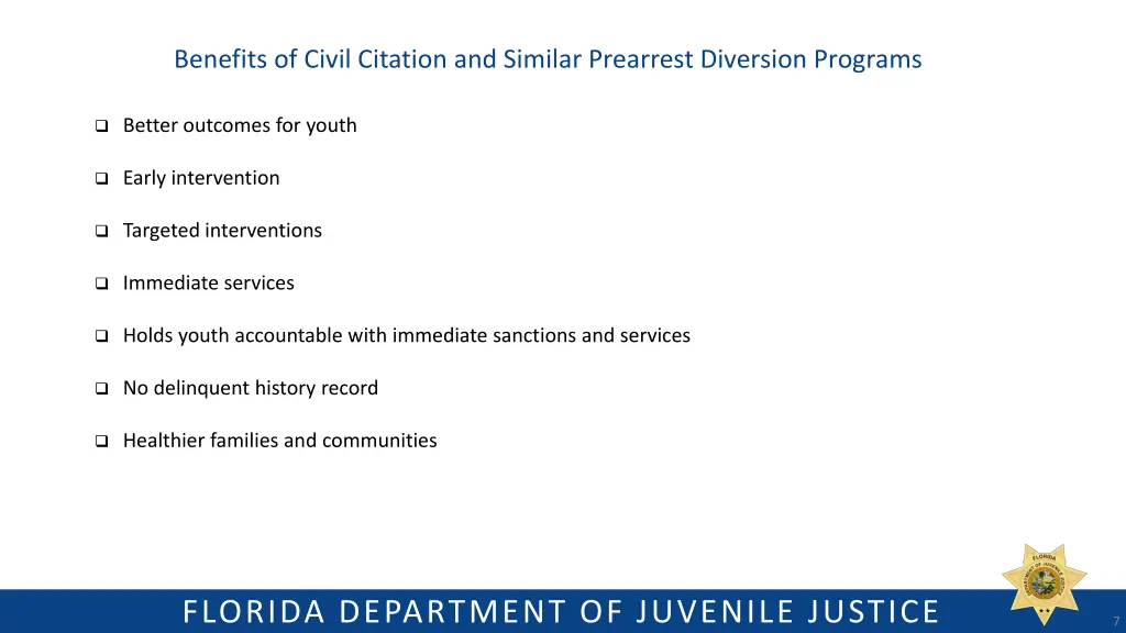 benefits of civil citation and similar prearrest