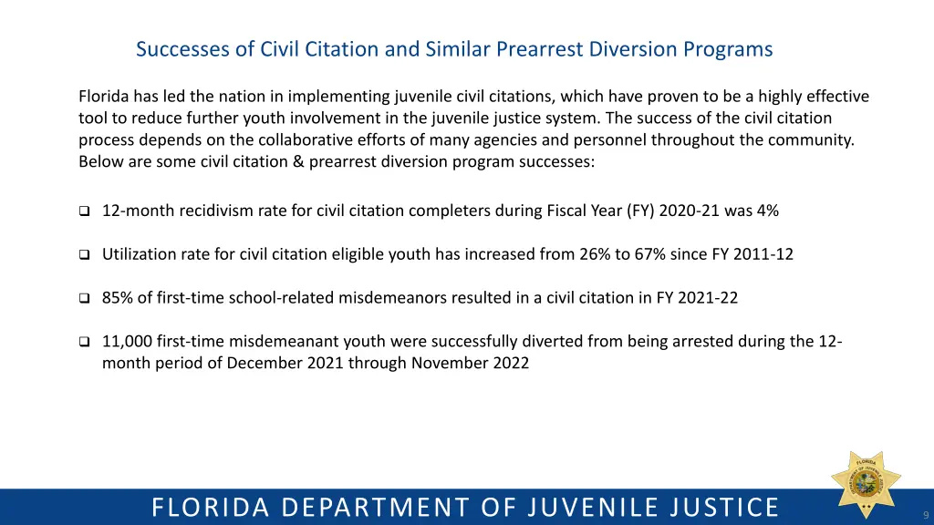 successes of civil citation and similar prearrest