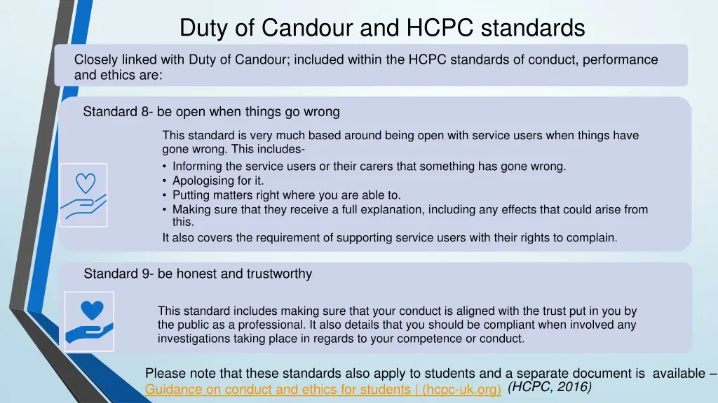 duty of candour and hcpc standards