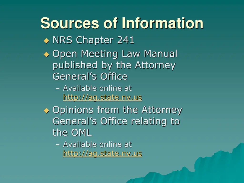 sources of information nrs chapter 241 open