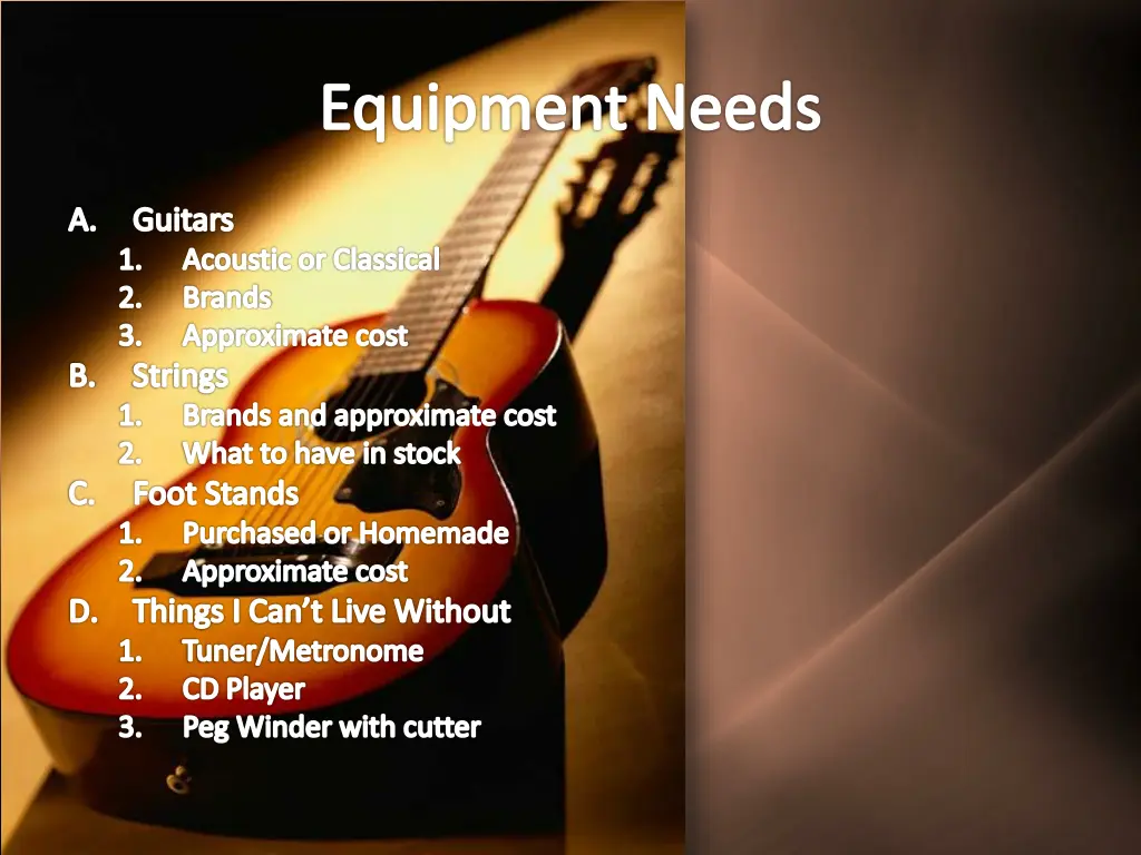 equipment needs