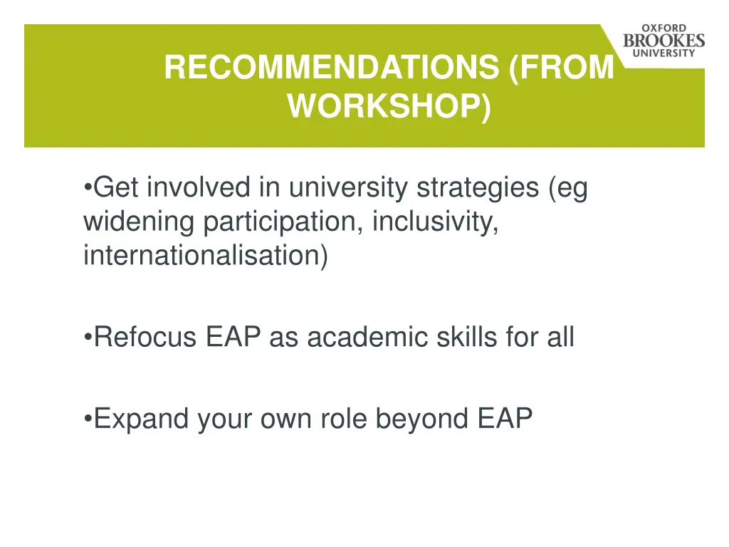 recommendations from workshop