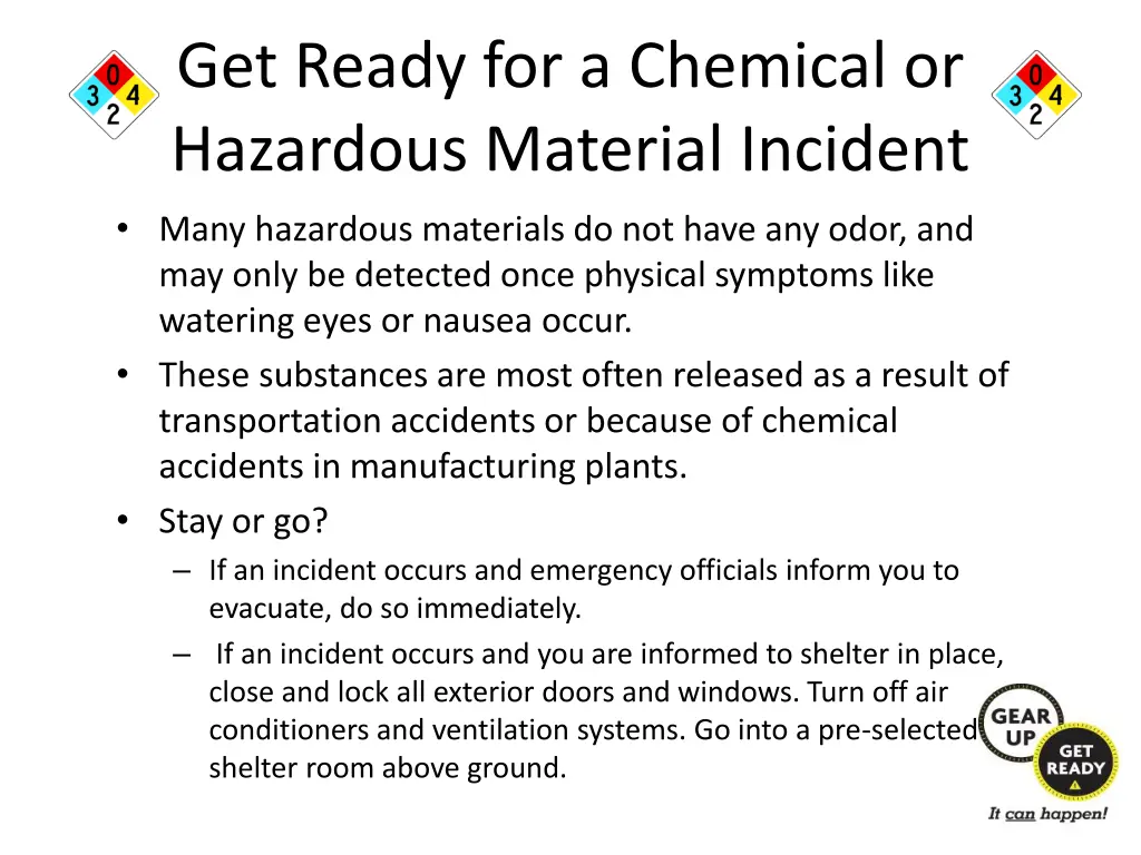 get ready for a chemical or hazardous material