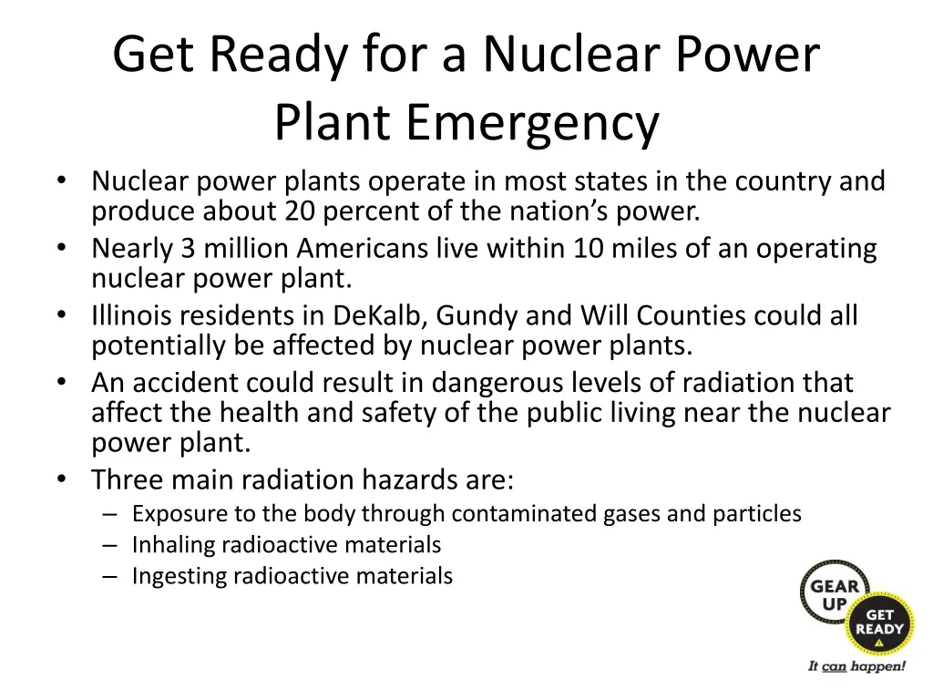 get ready for a nuclear power plant emergency