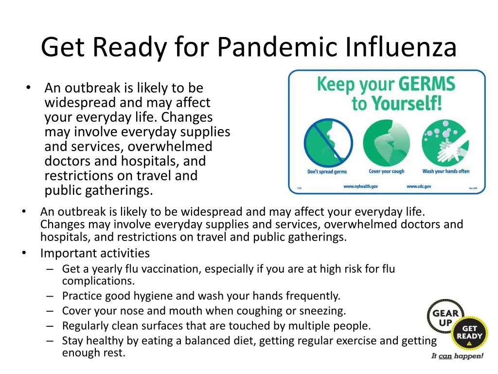 get ready for pandemic influenza 1