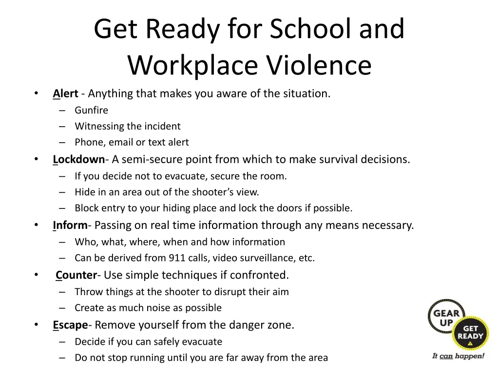 get ready for school and workplace violence alert