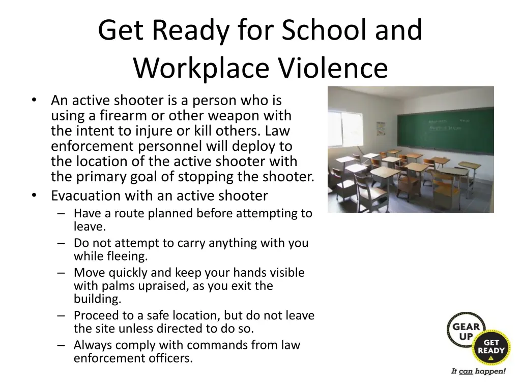 get ready for school and workplace violence