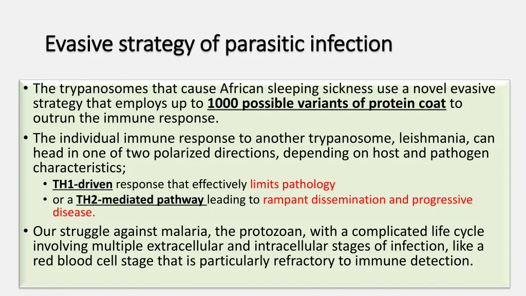 evasive strategy of parasitic infection evasive