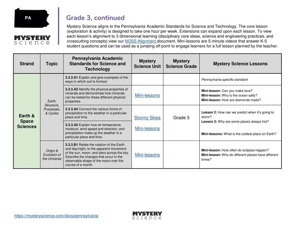 grade 3 continued mystery science aligns