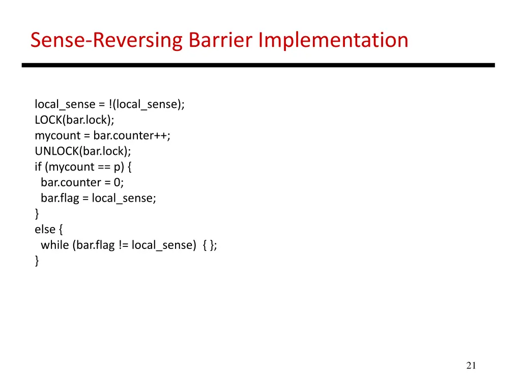 sense reversing barrier implementation