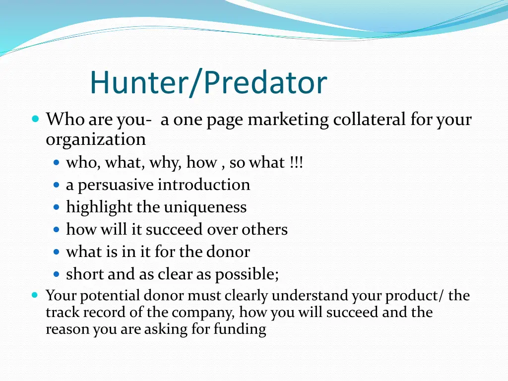 hunter predator who are you a one page marketing