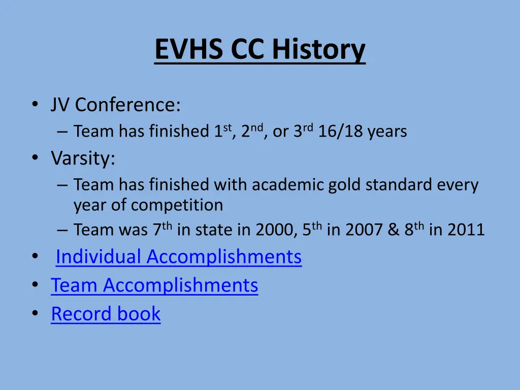 evhs cc history