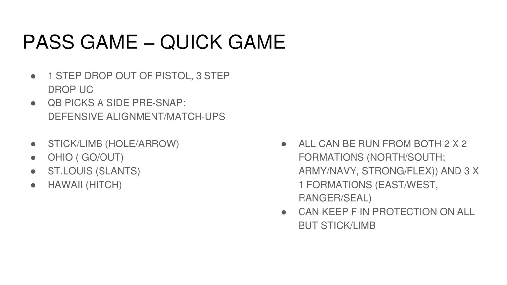 pass game quick game