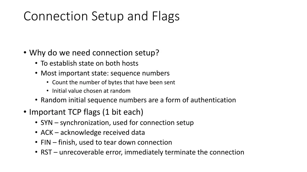 connection setup and flags