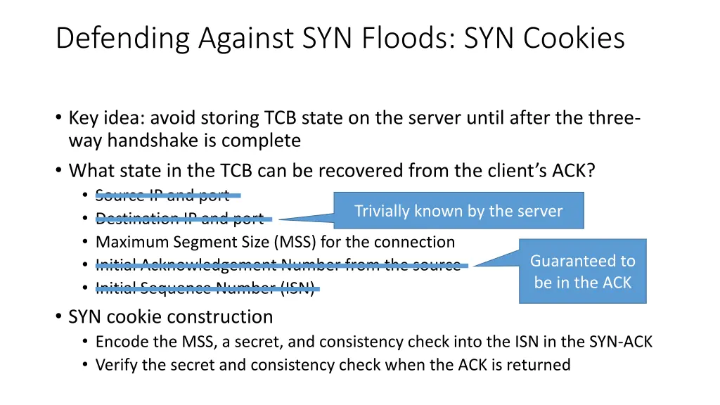 defending against syn floods syn cookies