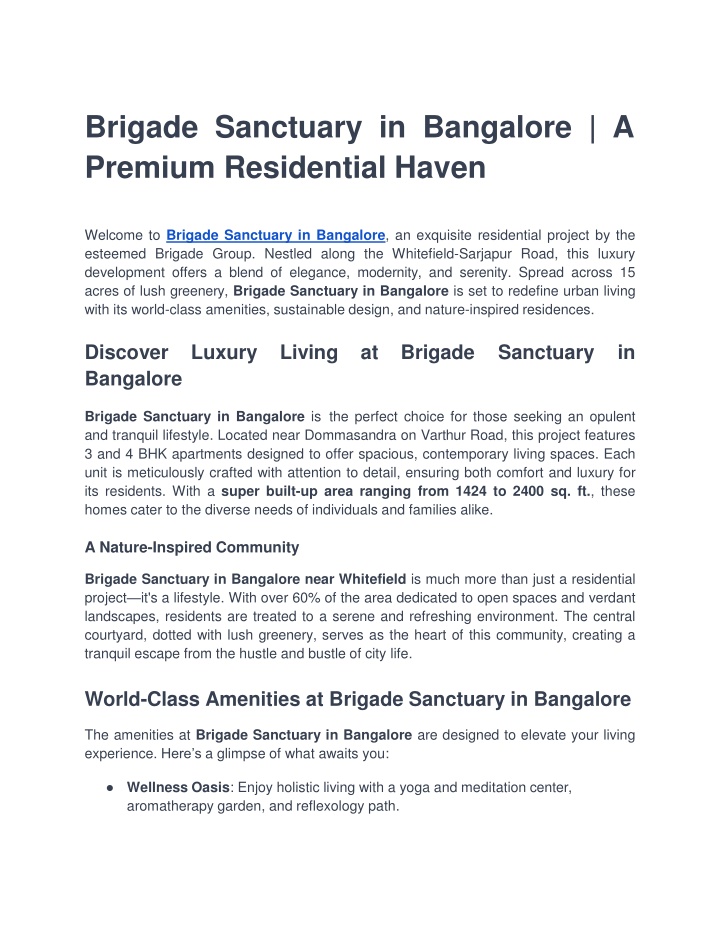 brigade sanctuary in bangalore a premium