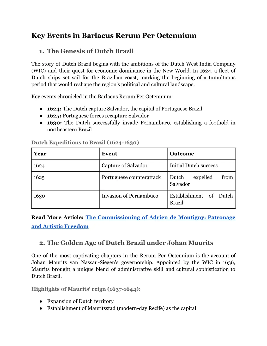 key events in barlaeus rerum per octennium