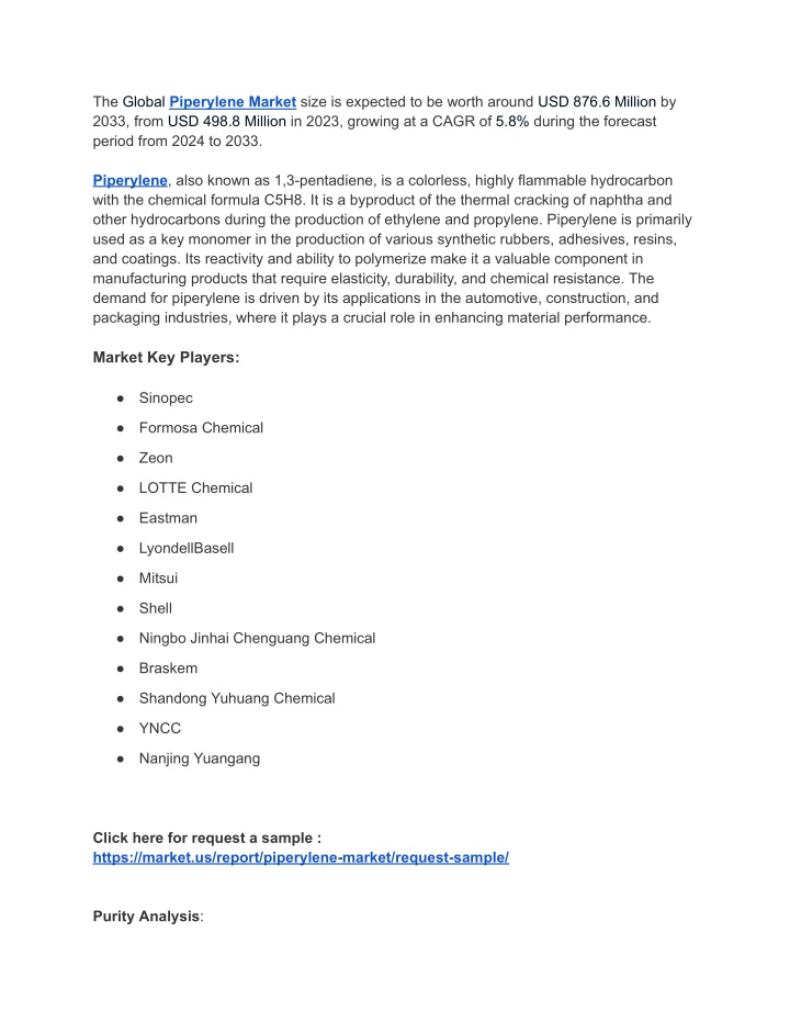 the global piperylene market size is expected