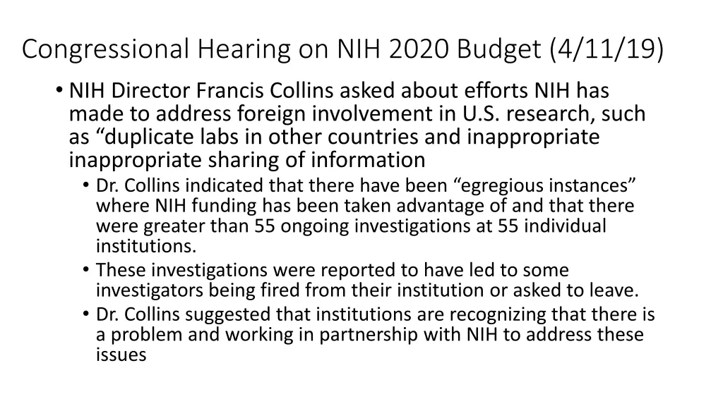 congressional hearing on nih 2020 budget