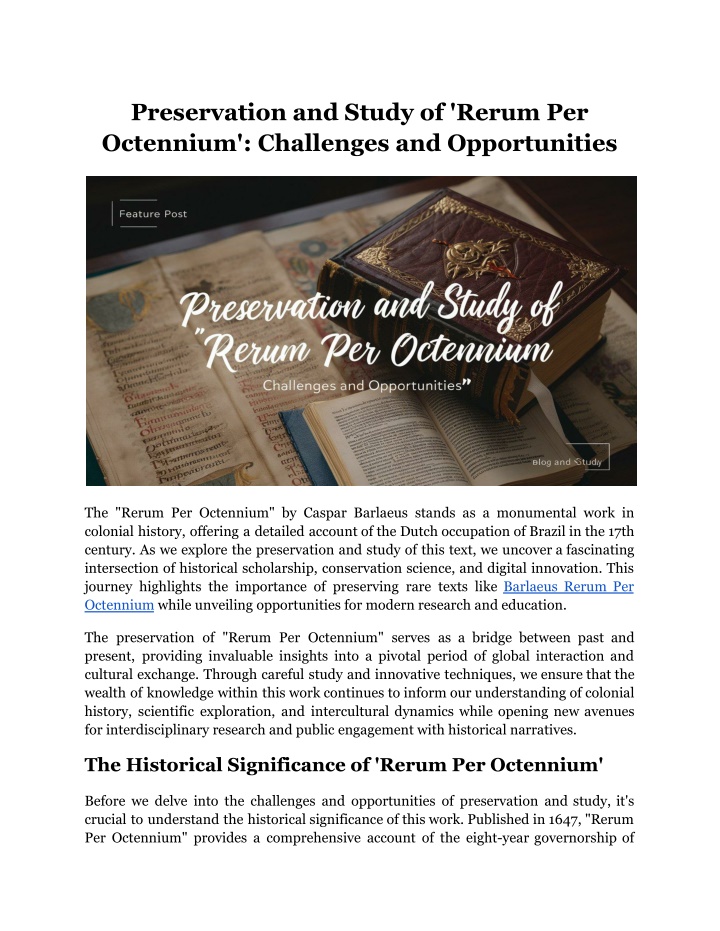 preservation and study of rerum per octennium