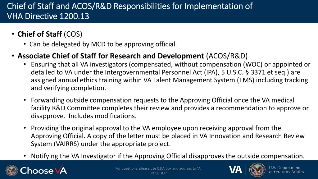 chief of staff and acos r d responsibilities