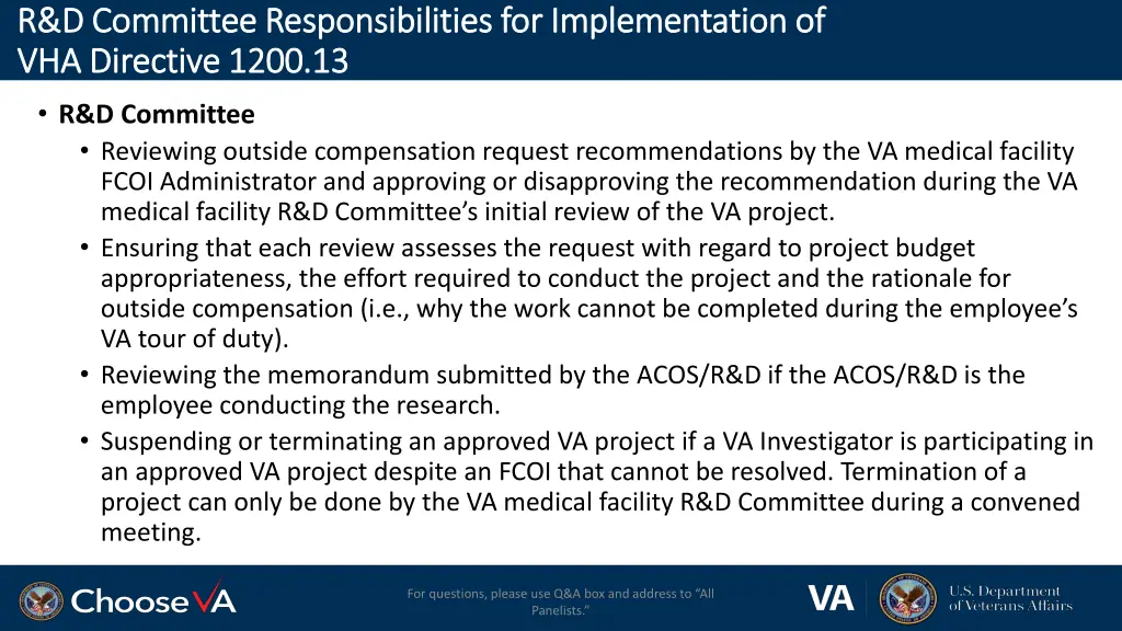 r d committee responsibilities for implementation