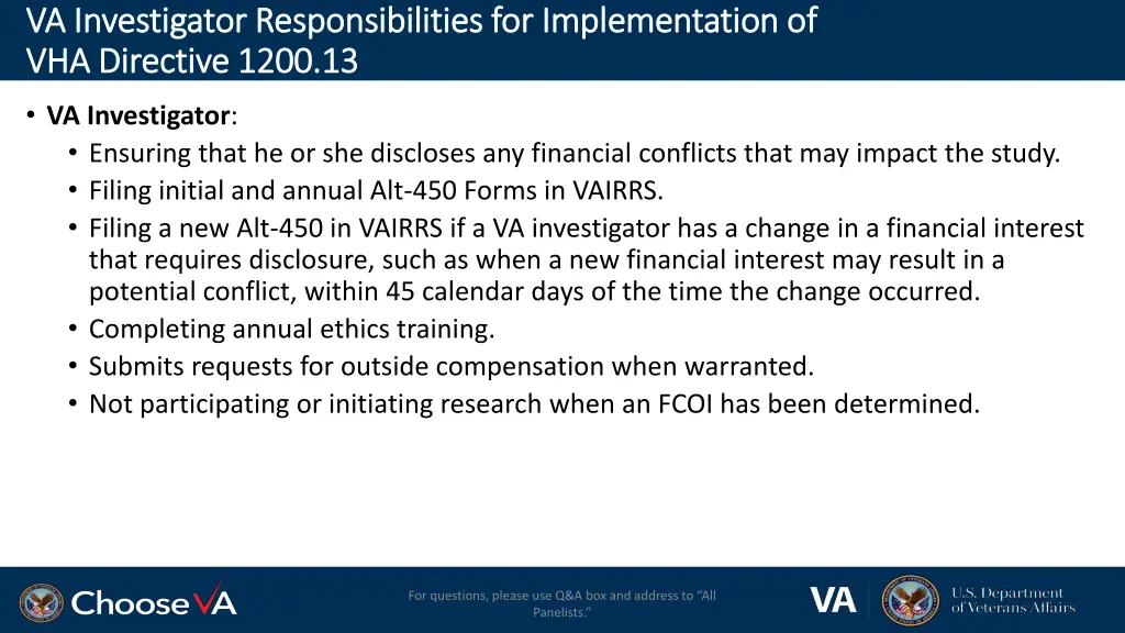 va investigator responsibilities