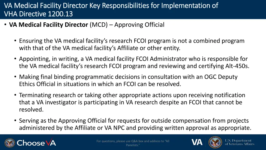 va medical facility director key responsibilities