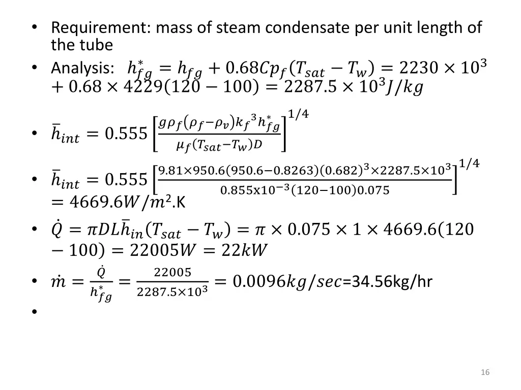 requirement mass of steam condensate per unit