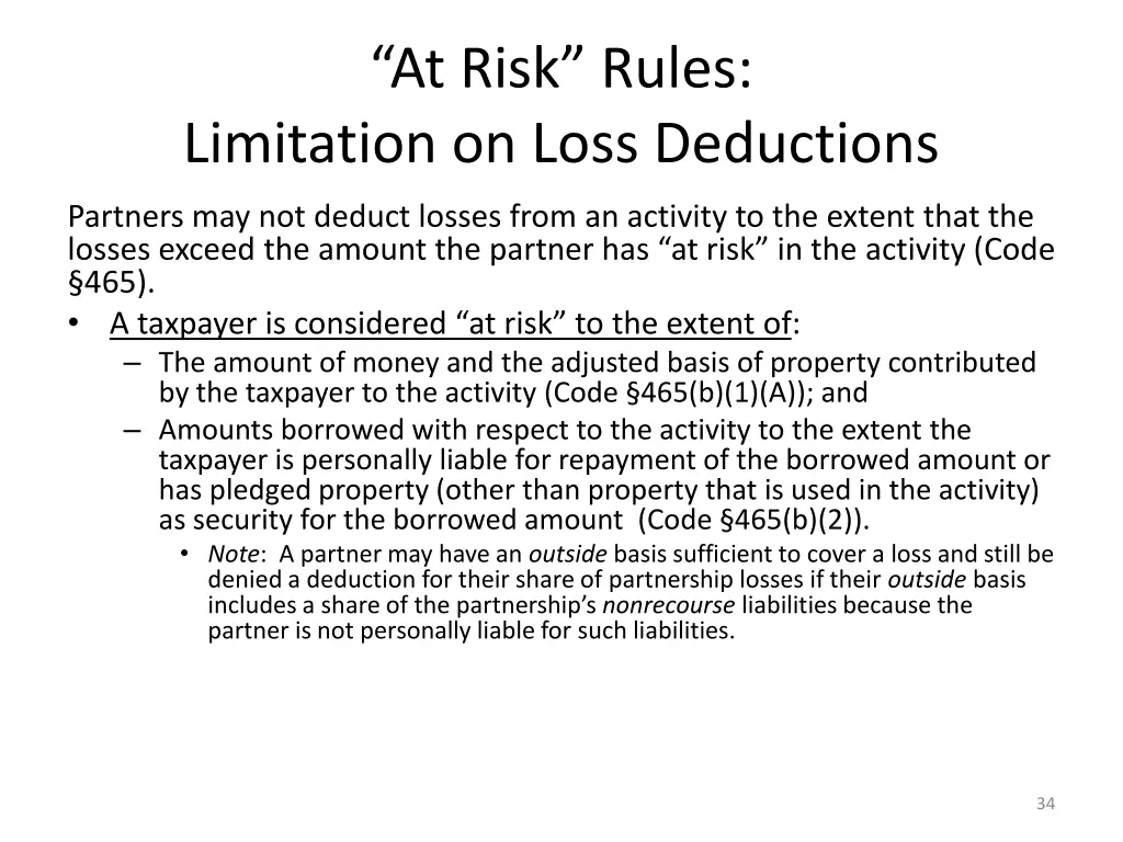 at risk rules limitation on loss deductions